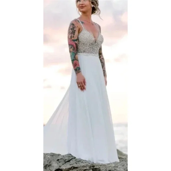 lulus true love white beaded rhinestone maxi dress White Graduation Dress for Teens,Chiffon Long Homecoming Dress,HC00207, US6 / White